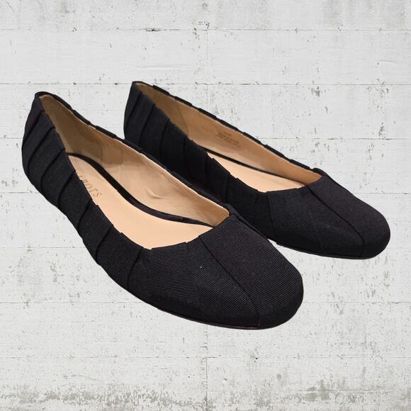 Talbots Black Canvas Almond Toe Slip On Pleated Classic Ballet Flats Size 6 - Picture 1 of 13